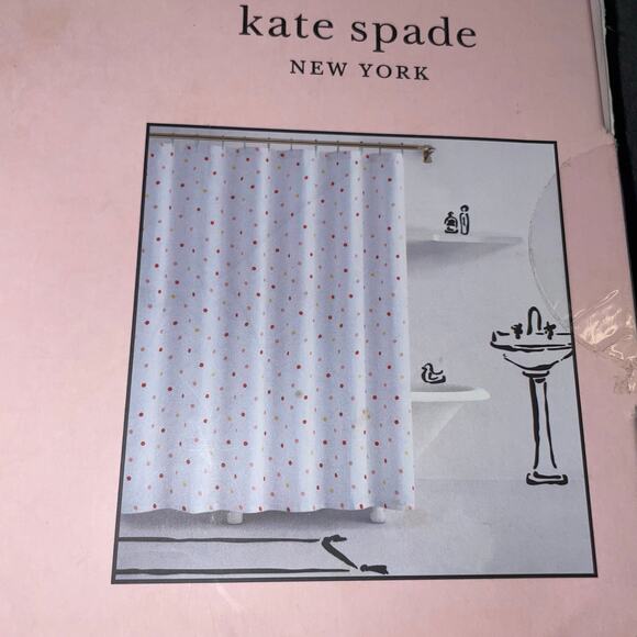 Kate Spade New York Fabric Shower Curtain Pink Yellow Dot 72x72 Modern Bathroom - Picture 4 of 13